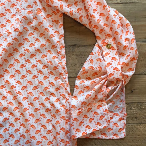 Flamingo Print Button-Down Blouse - Picture 3 of 6